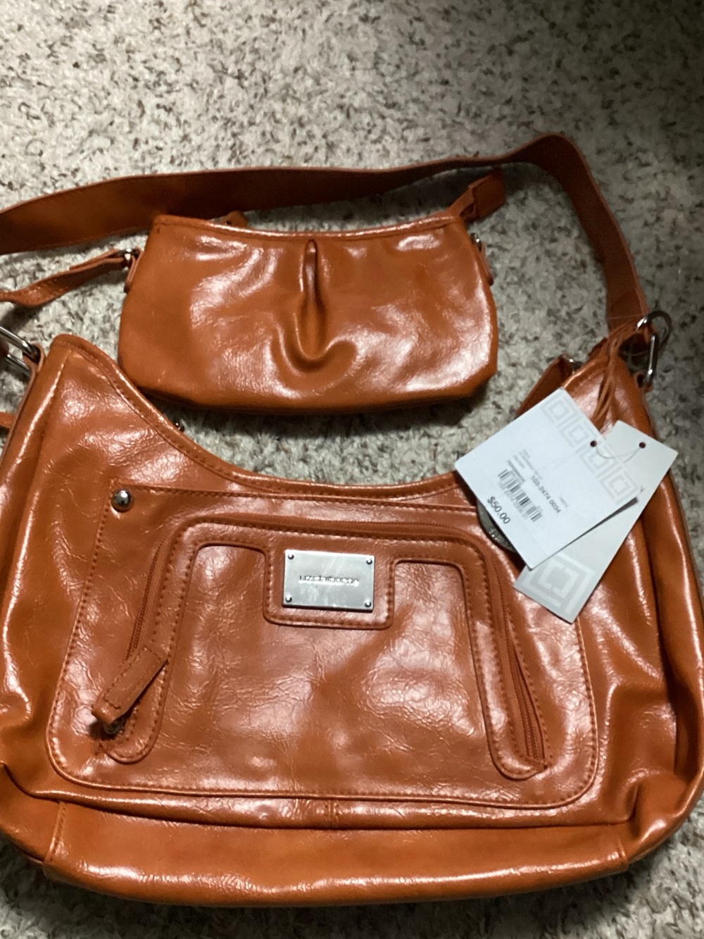 Liz Claiborne Burnt Orange Shoulder Bag with Removable Pouch